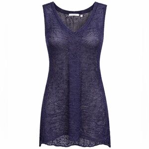 Navy Open Knit Sleeveless Sweater Tunic Lightweight Layering Small